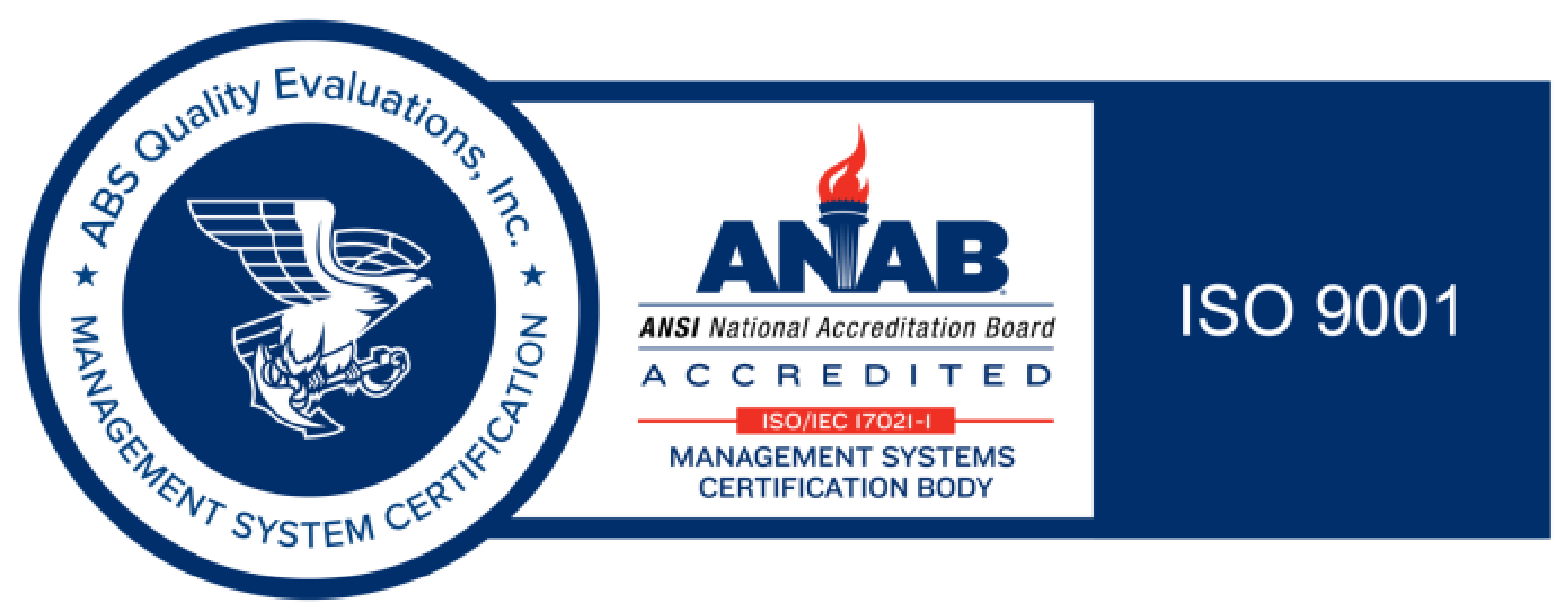 ISO 9001:2015 certified by ABS Quality Evaluations, ANAB accredited — Cert No. 66044